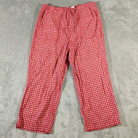 Eddie Bauer Pants Mens Large‎ Red White Gingham Plaid Drawstring Waist - Picture 1 of 7